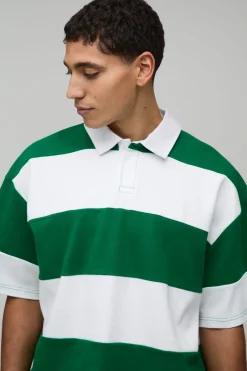 Polo Rugby Rayé Interlock Manches Courtes Coupe Rétrécie Oversize