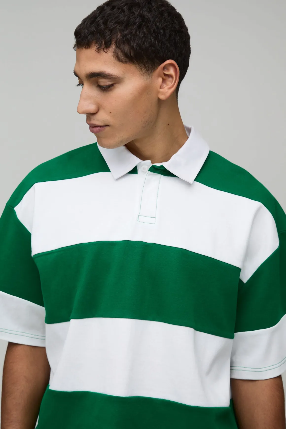 Polo Rugby Rayé Interlock Manches Courtes Coupe Rétrécie Oversize