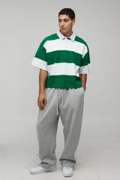 Polo Rugby Rayé Interlock Manches Courtes Coupe Rétrécie Oversize