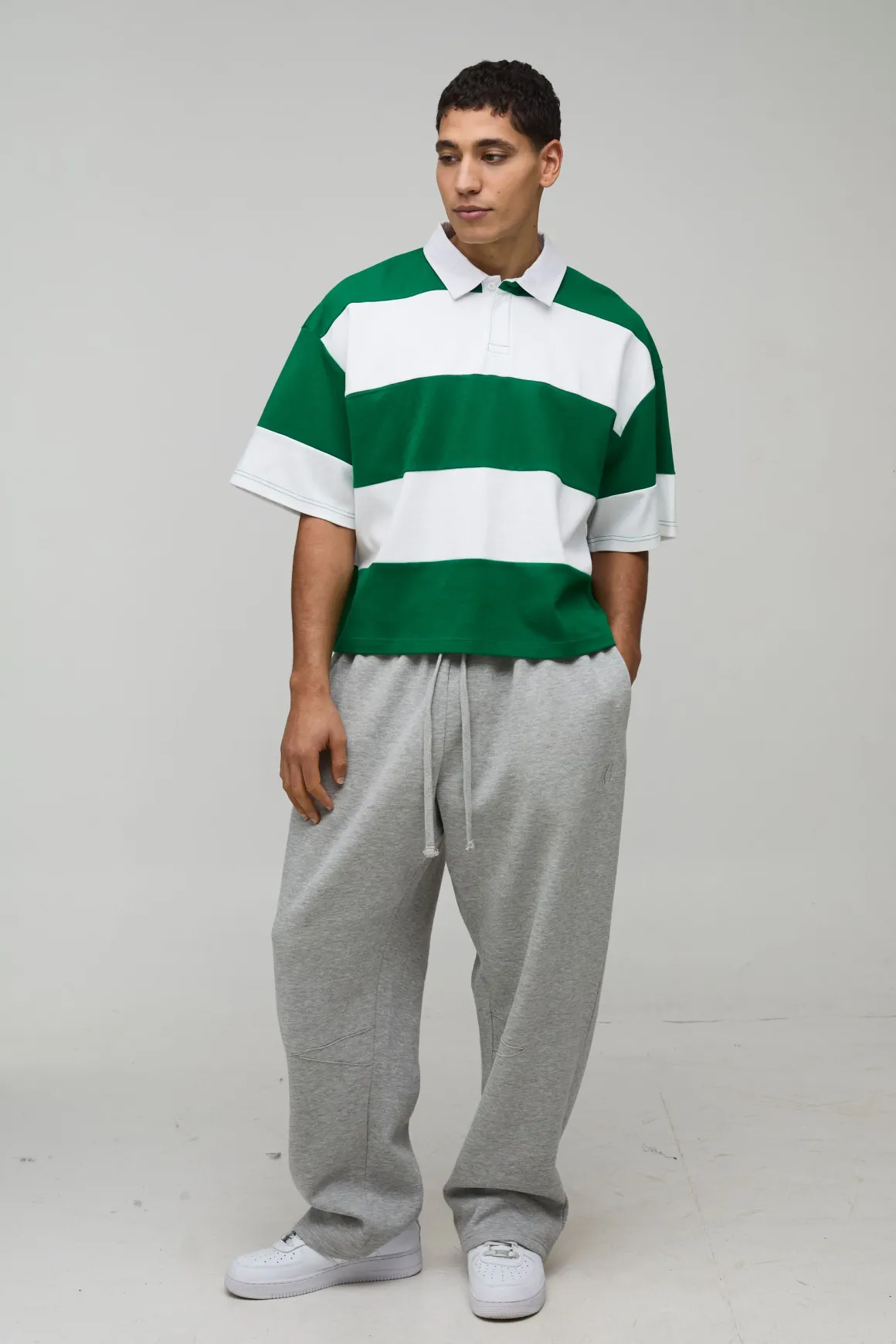 Polo Rugby Rayé Interlock Manches Courtes Coupe Rétrécie Oversize