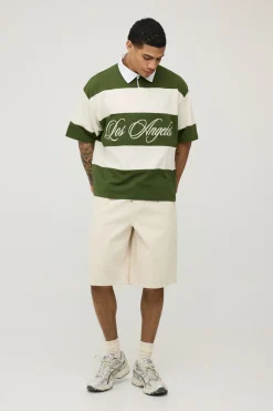 boohooMAN Polo Rugby Rayé Los Angeles À Manches Courtes<Homme T-Shirts