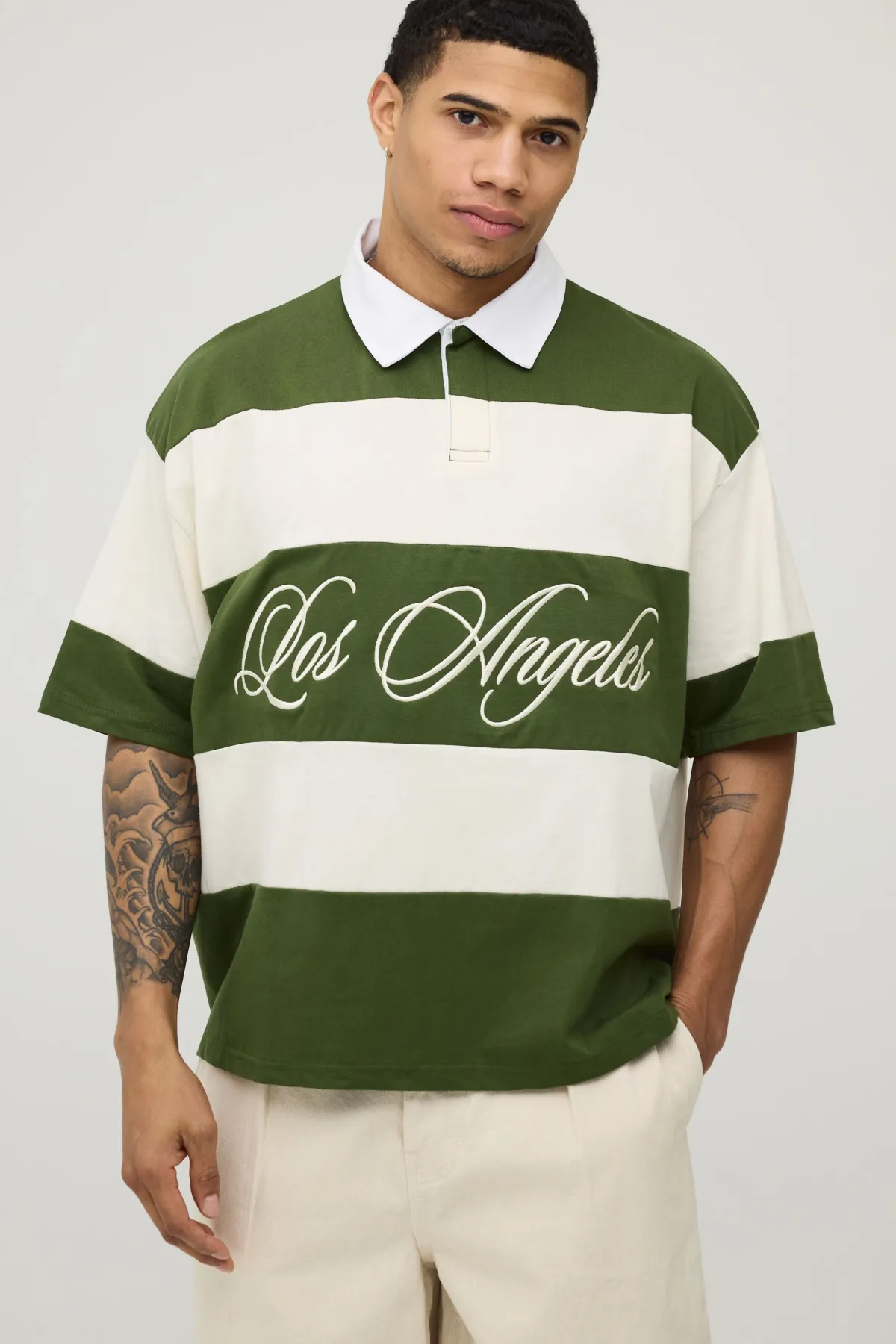 boohooMAN Polo Rugby Rayé Los Angeles À Manches Courtes<Homme T-Shirts