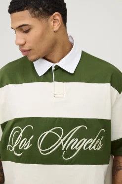 boohooMAN Polo Rugby Rayé Los Angeles À Manches Courtes<Homme T-Shirts
