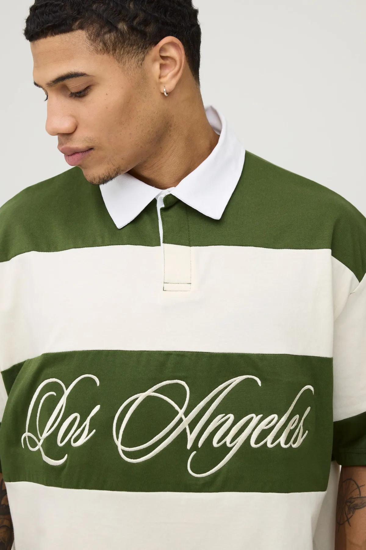 boohooMAN Polo Rugby Rayé Los Angeles À Manches Courtes<Homme T-Shirts