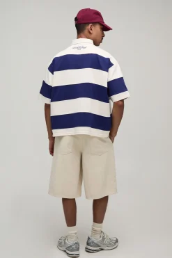 Polo Rugby Rayé Surdimensionné À Manches Courtes Avec Broderie Italia