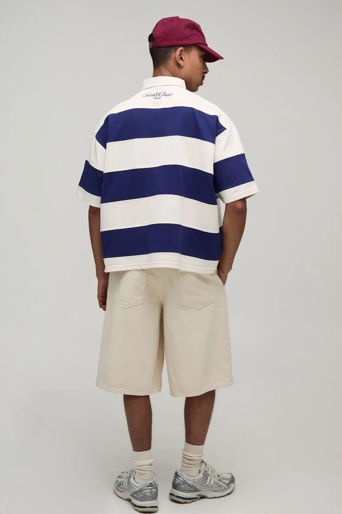 Polo Rugby Rayé Surdimensionné À Manches Courtes Avec Broderie Italia
