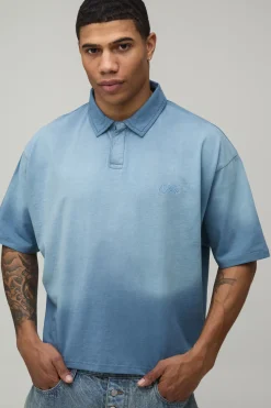 boohooMAN Polo Rugby Rétréci Oversize Homme Script Lavage Spray<Homme Polos