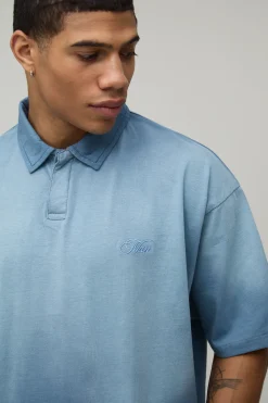 boohooMAN Polo Rugby Rétréci Oversize Homme Script Lavage Spray<Homme Polos