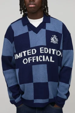 boohooMAN Polo rugby tricoté en jacquard à damier surdimensionné pour homme<Homme Polos|Maille