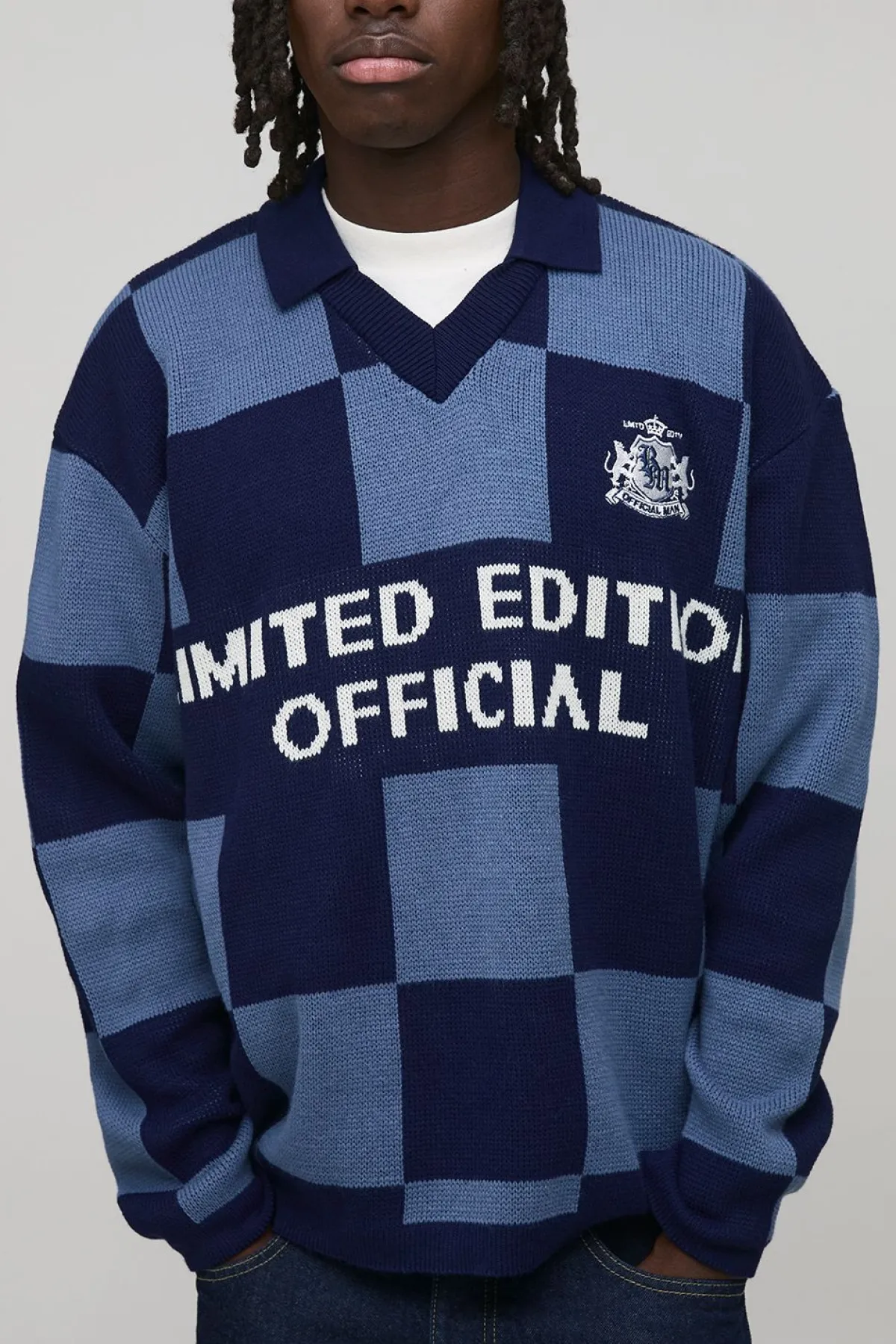 boohooMAN Polo rugby tricoté en jacquard à damier surdimensionné pour homme<Homme Polos|Maille