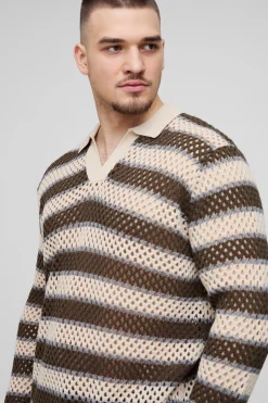 boohooMAN Polo rugby tricoté à rayures pour grande taille<Homme Tout Afficher|Mailles Tall