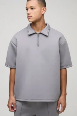 boohooMAN Polo Scuba Oversize à manches courtes collé<Homme Polos