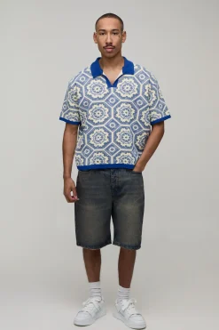 Polo Surdimensionné Ample En Maille Crochet Mélange Coton