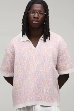Polo Surdimensionné Boxy En Maille Crochet À Carreaux