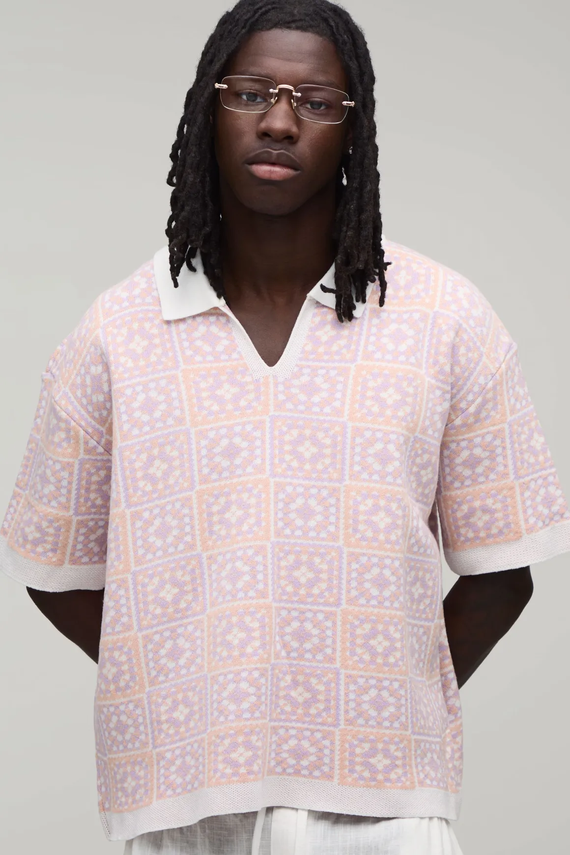Polo Surdimensionné Boxy En Maille Crochet À Carreaux