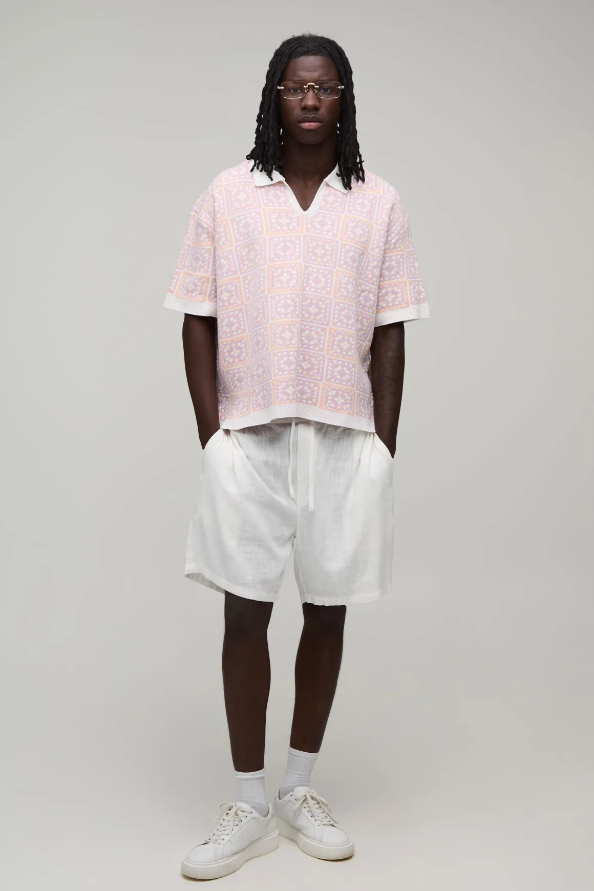 Polo Surdimensionné Boxy En Maille Crochet À Carreaux