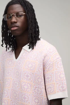 Polo Surdimensionné Boxy En Maille Crochet À Carreaux