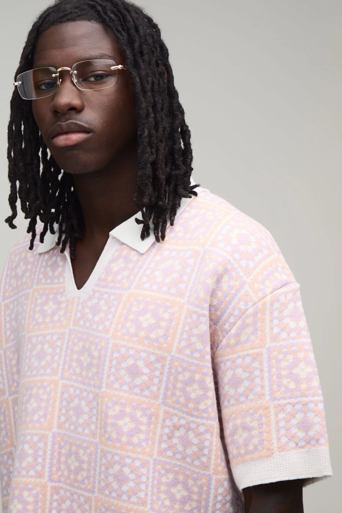 Polo Surdimensionné Boxy En Maille Crochet À Carreaux