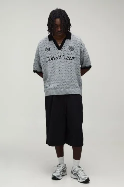 boohooMAN Polo Surdimensionné Boxy En Maille Pointelle Brodée<Homme Polos|Tout Afficher