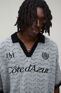 boohooMAN Polo Surdimensionné Boxy En Maille Pointelle Brodée<Homme Polos|Tout Afficher