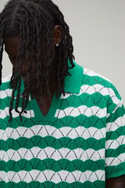 Polo Surdimensionné Boxy En Maille Ajourée Ondulée