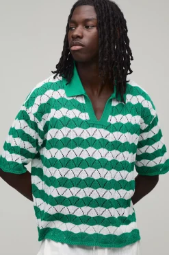 Polo Surdimensionné Boxy En Maille Ajourée Ondulée