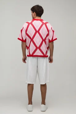 Polo Surdimensionné Coupe Boxy En Maille Ajourée À Motif Losange