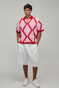 Polo Surdimensionné Coupe Boxy En Maille Ajourée À Motif Losange