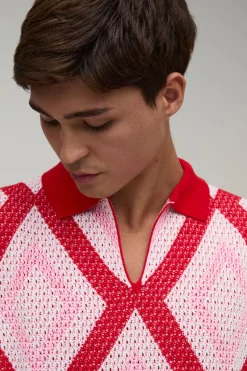 Polo Surdimensionné Coupe Boxy En Maille Ajourée À Motif Losange