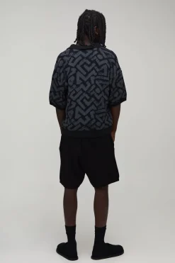 boohooMAN Polo Surdimensionné Coupe Boxy En Maille Jacquard Abstraite<Homme Polos|Tout Afficher