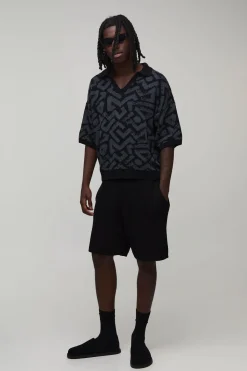 boohooMAN Polo Surdimensionné Coupe Boxy En Maille Jacquard Abstraite<Homme Polos|Tout Afficher