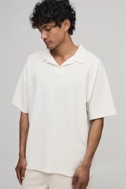 boohooMAN Polo Texturé À Col Revere Oversize<Homme Polos|Tout Afficher