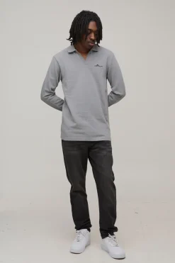 boohooMAN Polo texturé à manches longues, coupe ajustée, signature BM brodée, col en V<Homme Polos