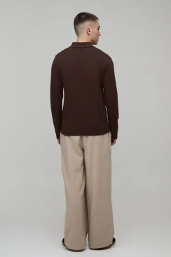 Polo Tricoté Ajusté À Manches Longues Col Zippé 1/4 Toucher Doux