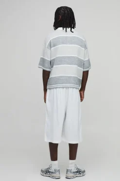 boohooMAN Polo Tricoté Brodé À Rayures Varsity Oversize<Homme Polos|Maille