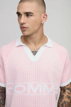 Polo Tricoté Brodé Varsity Coupe Ample Décontractée