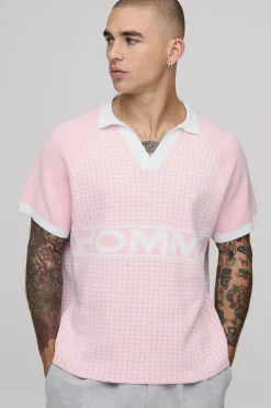 Polo Tricoté Brodé Varsity Coupe Ample Décontractée