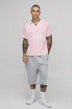 Polo Tricoté Brodé Varsity Coupe Ample Décontractée