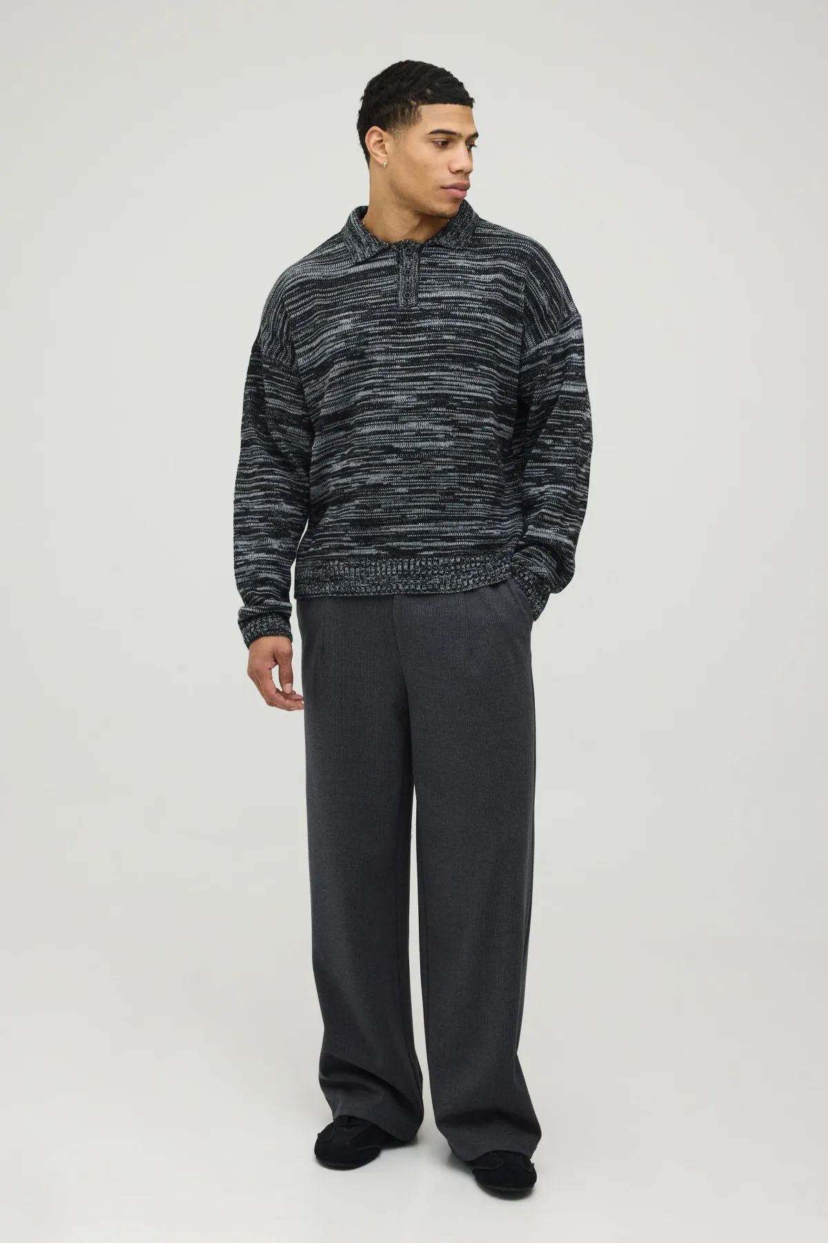 boohooMAN Polo Tricoté Chiné Ample À Coupe Boxy Décontractée<Homme Polos|Maille