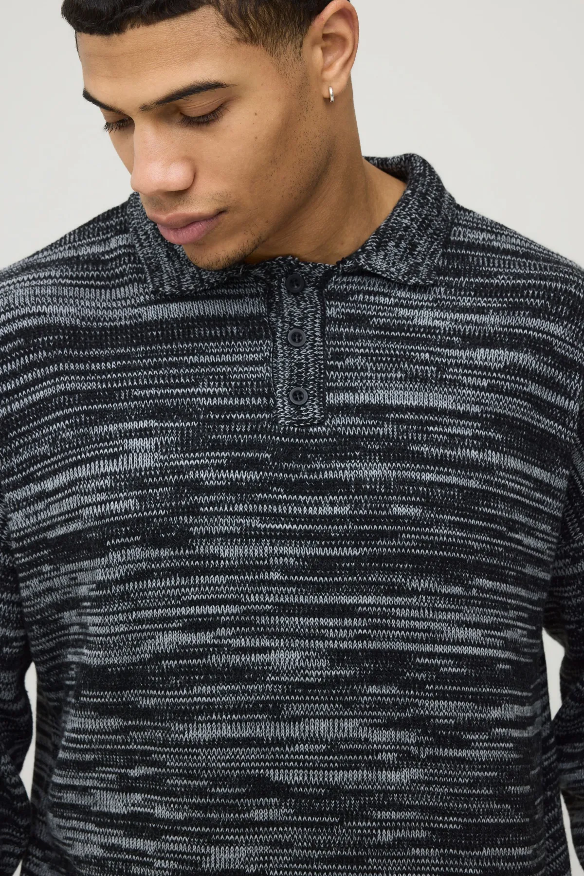 boohooMAN Polo Tricoté Chiné Ample À Coupe Boxy Décontractée<Homme Polos|Maille