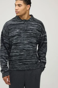 boohooMAN Polo Tricoté Chiné Ample À Coupe Boxy Décontractée<Homme Polos|Maille
