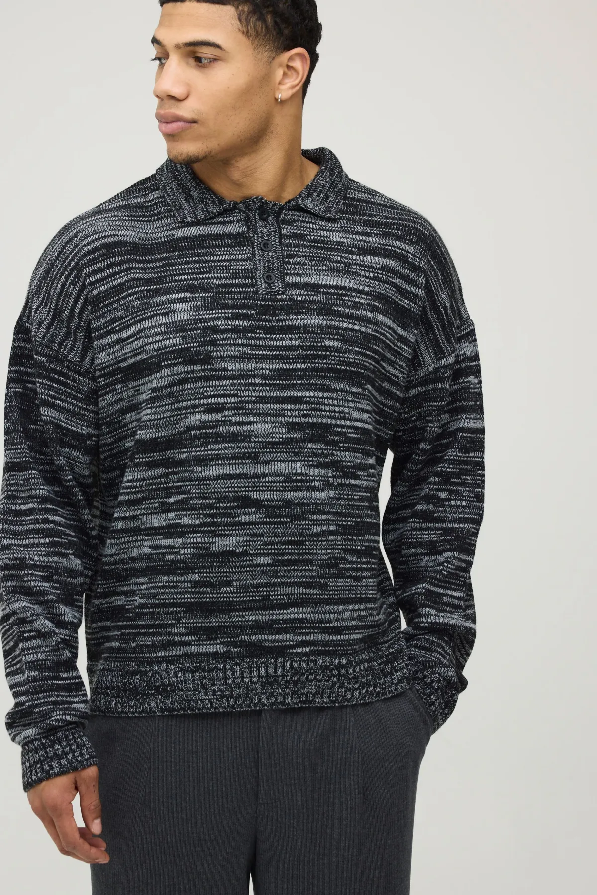 boohooMAN Polo Tricoté Chiné Ample À Coupe Boxy Décontractée<Homme Polos|Maille