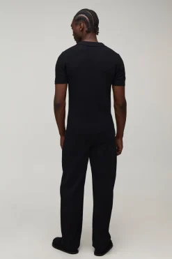 Polo Tricoté À Col Revere Coupe Ajustée Muscle Mélange Coton Tall