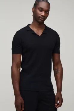 Polo Tricoté À Col Revere Coupe Ajustée Muscle Mélange Coton Tall