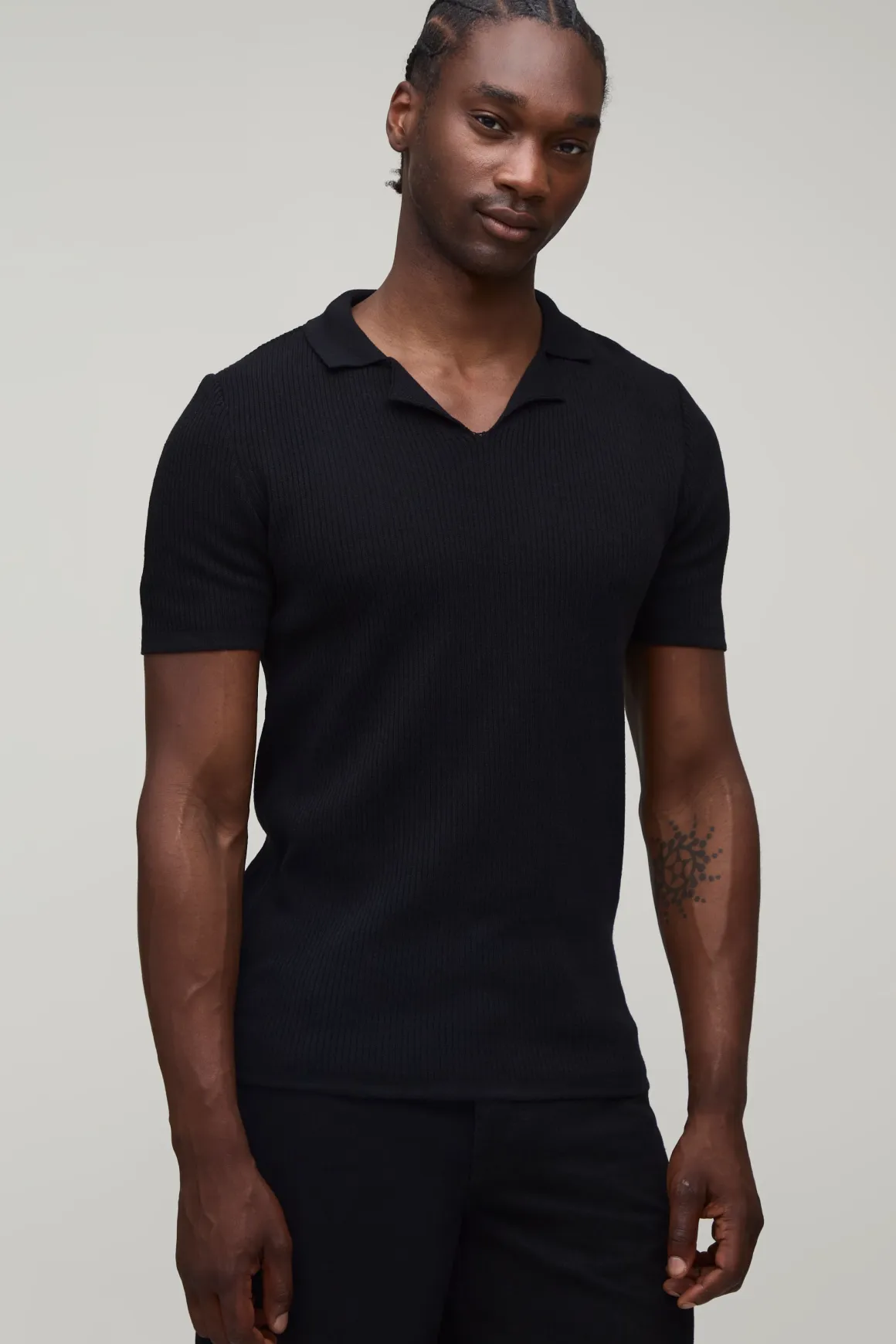 Polo Tricoté À Col Revere Coupe Ajustée Muscle Mélange Coton Tall