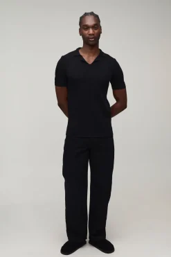 Polo Tricoté À Col Revere Coupe Ajustée Muscle Mélange Coton Tall