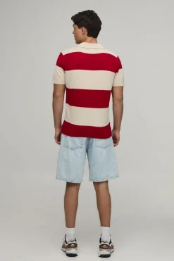 Polo Tricoté À Col Revere Et Rayures Coupe Regular