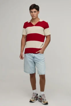 Polo Tricoté À Col Revere Et Rayures Coupe Regular