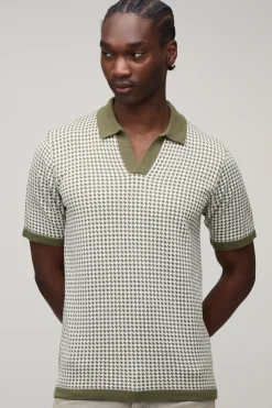Polo Tricoté À Col Revers Motif Pied-de-poule Coupe Regular Tall