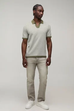 Polo Tricoté À Col Revers Motif Pied-de-poule Coupe Regular Tall